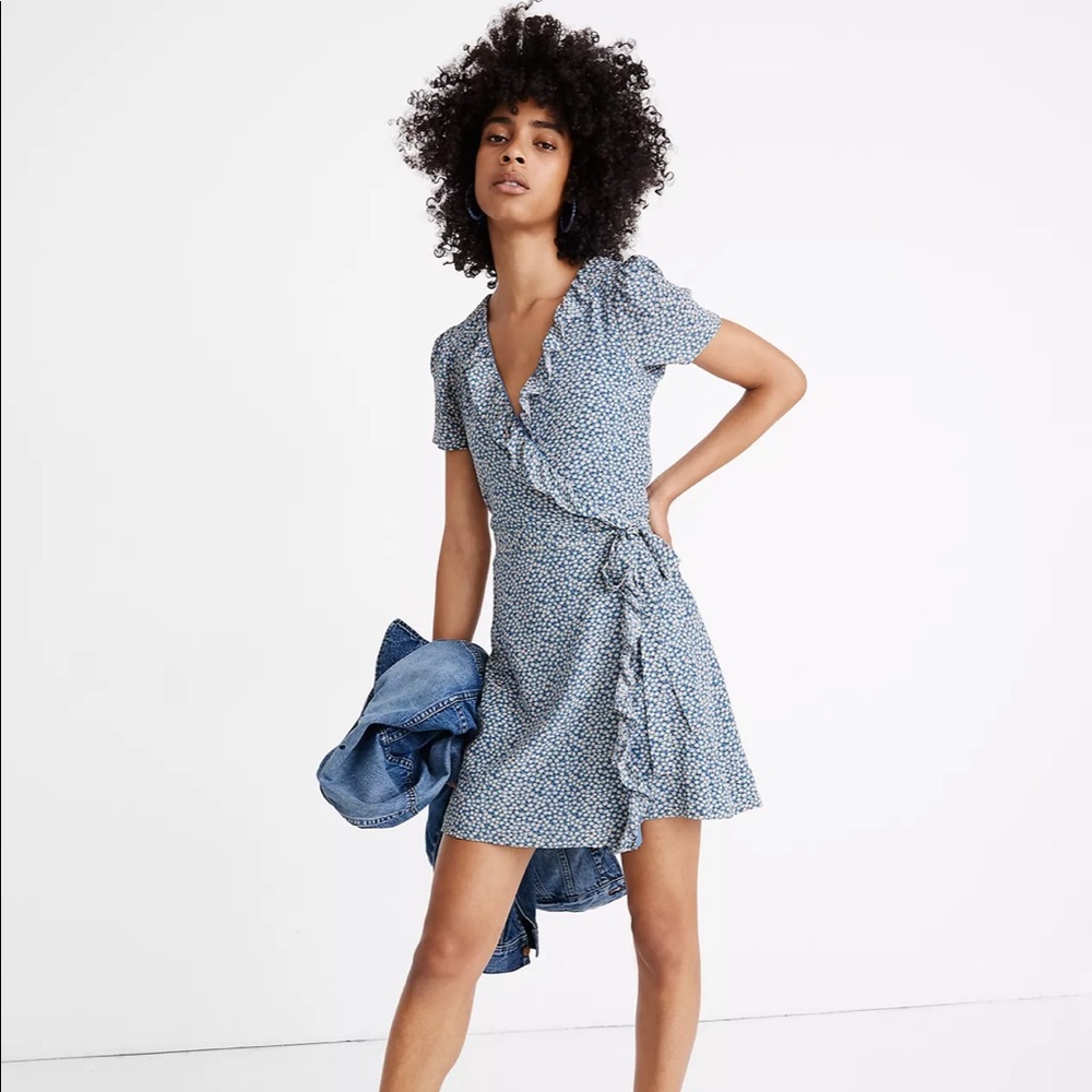 Madewell Blue Floral Wrap Dress